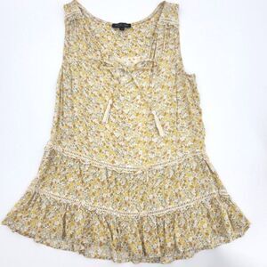 Rachel Zoe Tunic Tank Top Womens Size Small Yellow Ditsy Floral Boho Babydoll
